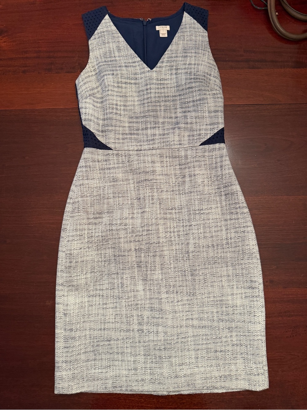 J Crew Sleeveless Navy & White Tweed Sheath Dress